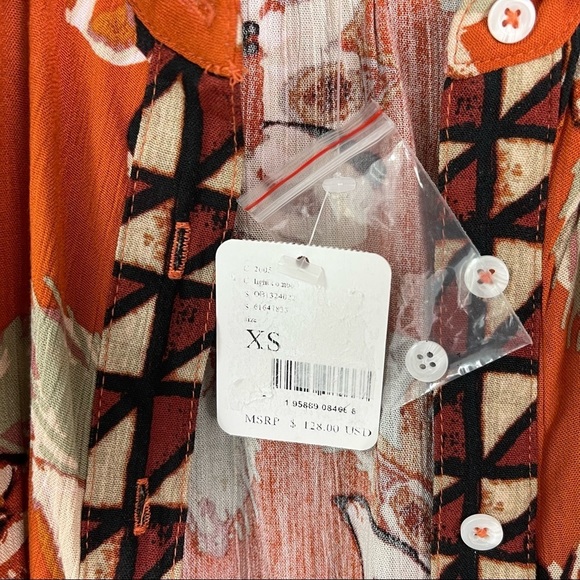 Free People Floral Button Down Shirt - Orange and White - Picture 14 of 16